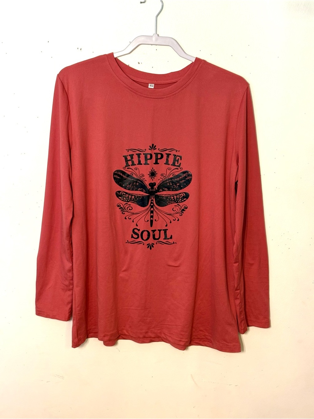 Hippie Soul Dragonfly Graphic Long Sleeve Tee - Dusty Rose. Size XL. NWT.